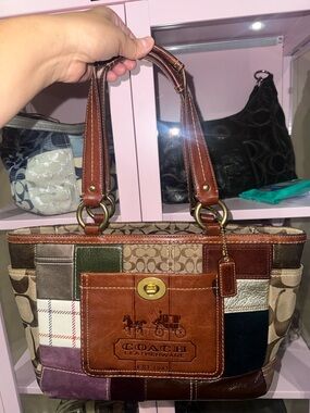 COACH Patchwork Brown Leather Tote Bag - Brown/Multi vintage coach